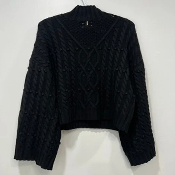 Misa Los Angeles Womens Sweater Small Black Crochet NWT $470 Knit Solid Mock - Picture 3 of 9
